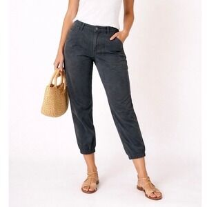 Nili Lotan Cropped Military Pant Carbon Grey Jogger Ankle Zip Cotton Size 10